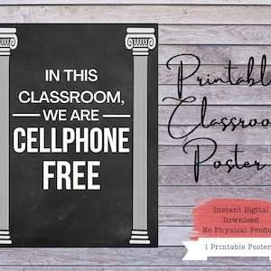 Cellphone Free Classroom Poster, Phone Free Class, No Phones Classroom Sign, No Phones Sign, Teacher Posters, Classroom Printable