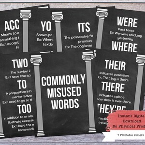 Printable Poster Set, English Posters, Classroom Decor, Grammar Poster, English Teacher, English Classroom, Reading Teacher, Words Poster