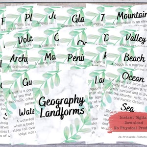 Geography Landforms Printable Poster Set, Geography Classroom Decor, Geography Major, Geography Posters, Geography Teacher, Geography Terms