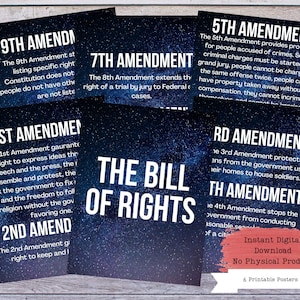 Bill of Rightes druckbares Poster-Set, US-Verfassung, Wandkunst, US-Änderungen, US-Regierung, Regierungslehrer, Regierungsposter