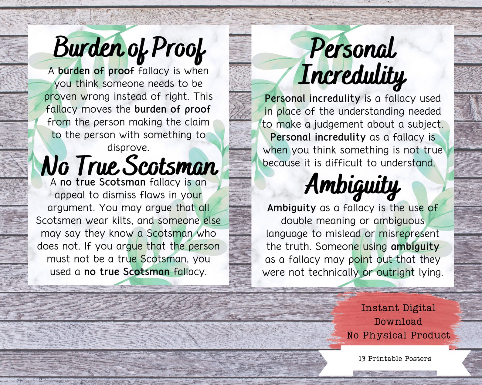 Logical Fallacies Printable Poster Set Fallacies Posters - Etsy
