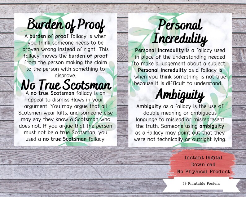 Logical Fallacies Printable Poster Set Fallacies Posters - Etsy
