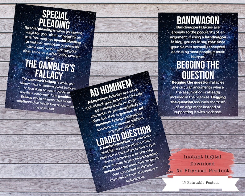 Logical Fallacies Printable Poster Set Fallacies Posters - Etsy