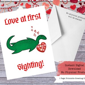 Loch Ness Monster, Cryptid Valentine Loch Ness Valentine, Nessie Valentine, Nessie Gift, Printable Cards, Cryptid Holiday Cards