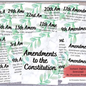 US Änderungswünsche druckbares Poster-Set, US Verfassung, Wandkunst, Bill of Rightes, US Regierung, Regierungslehrer, Regierungsposter