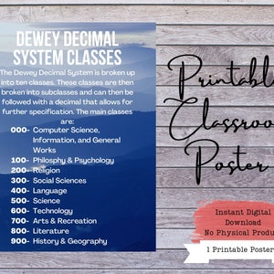 Dewey Decimal Poster, Dewey Decimal Sign, Dewey Decimal System, Dewey Decimal Signage, Library Posters, Library Signage, Dewey Decimator