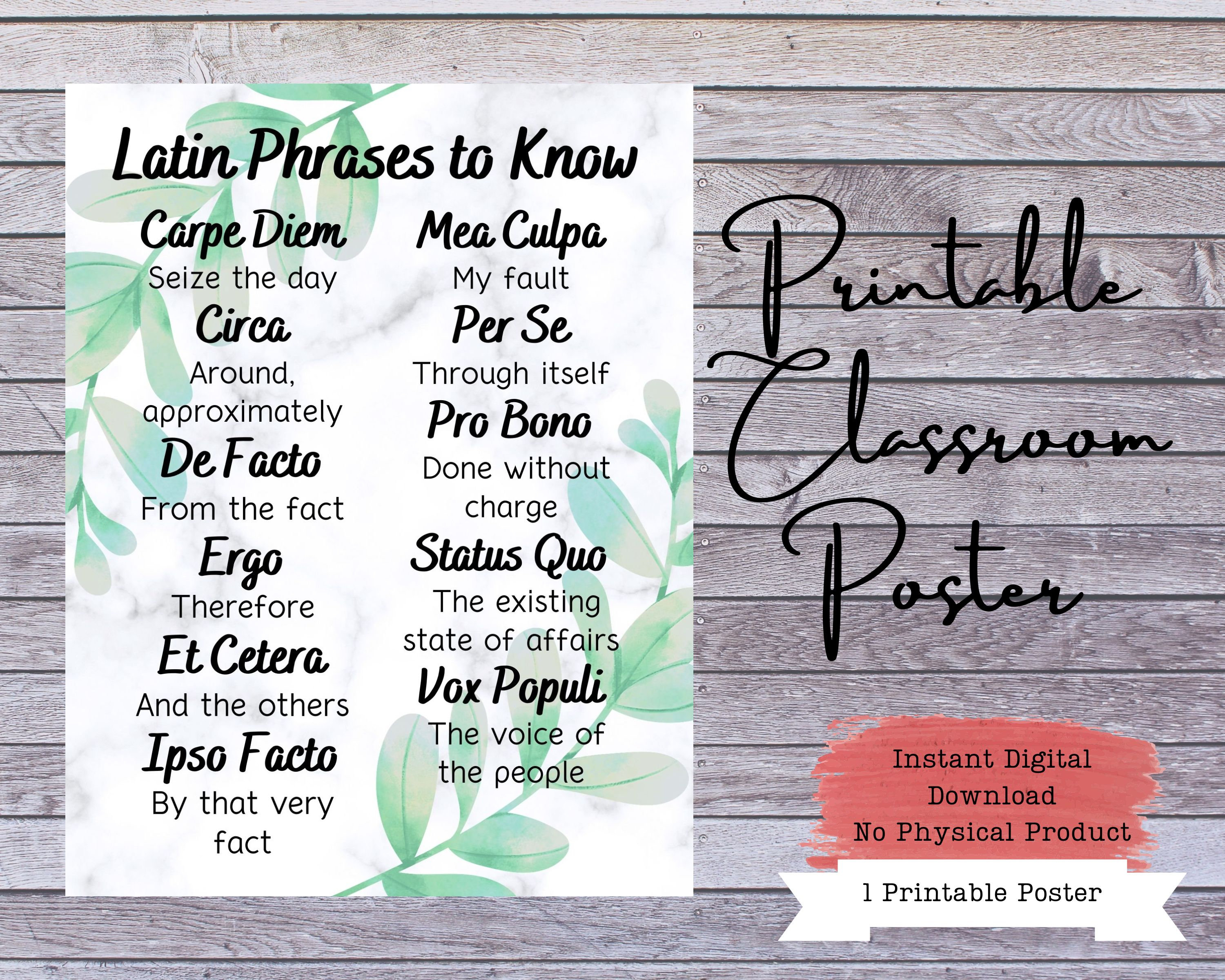 Latin Phrases Latin Poster Classroom Posters Classroom - Etsy Finland