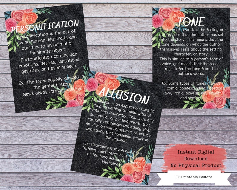 Printable Poster Set Literary Posters Literary Devices | Etsy