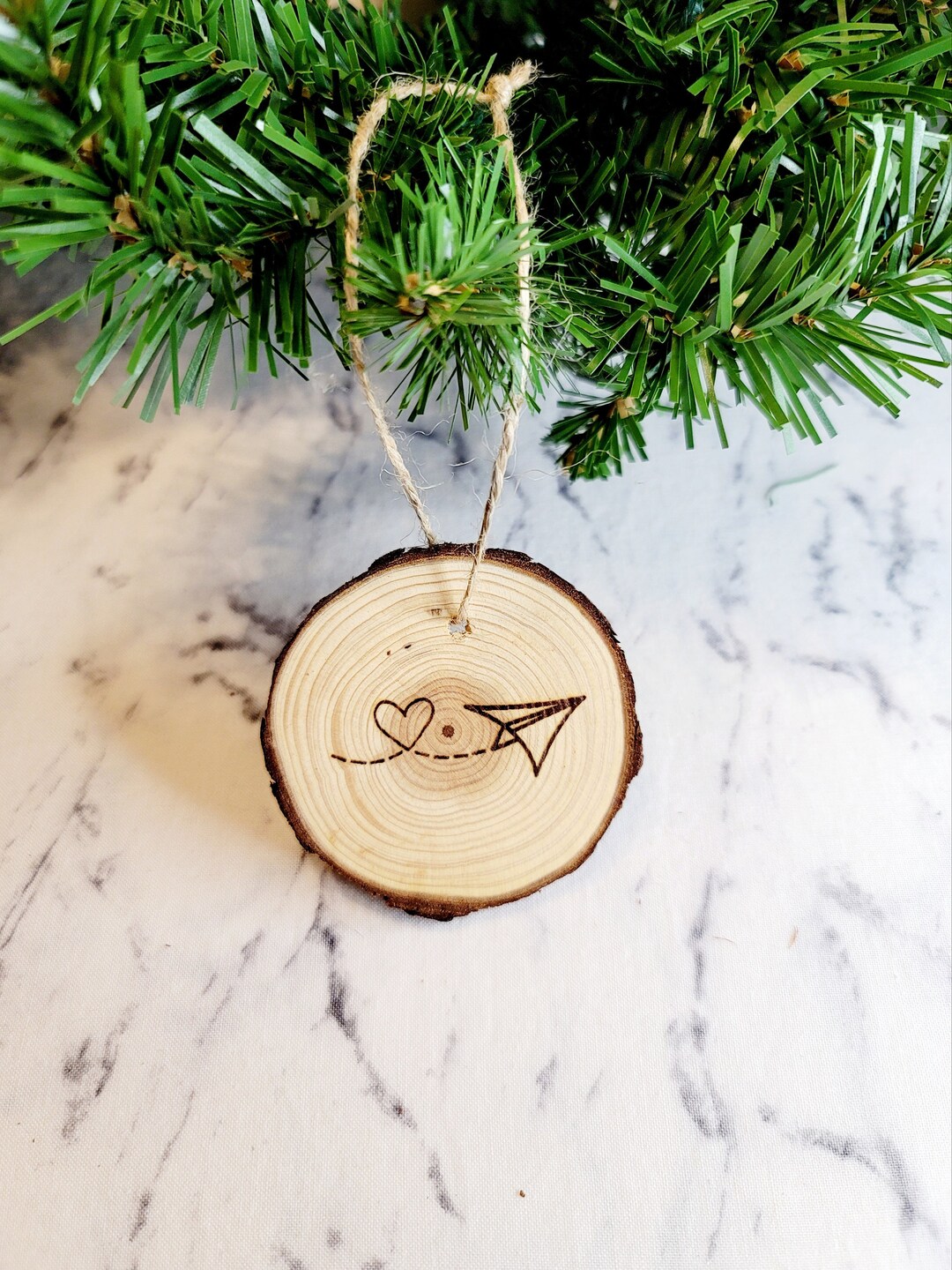 Paper Airplane Ornament, Wooden Ornament, Wood Slice Ornament, Funny