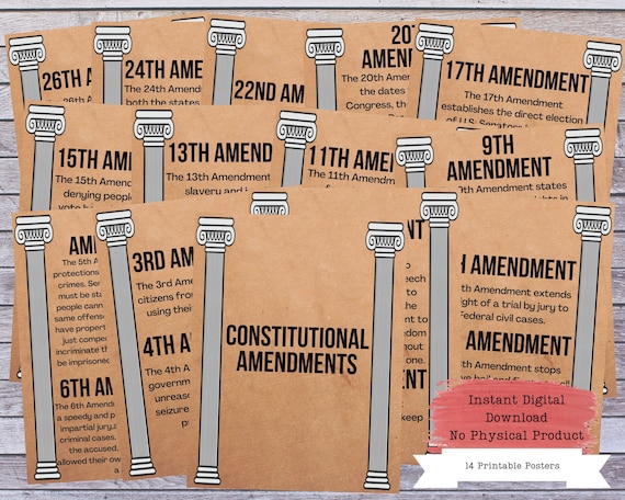 US Amendments Printable Poster Set US Constitution Wall Art - Etsy