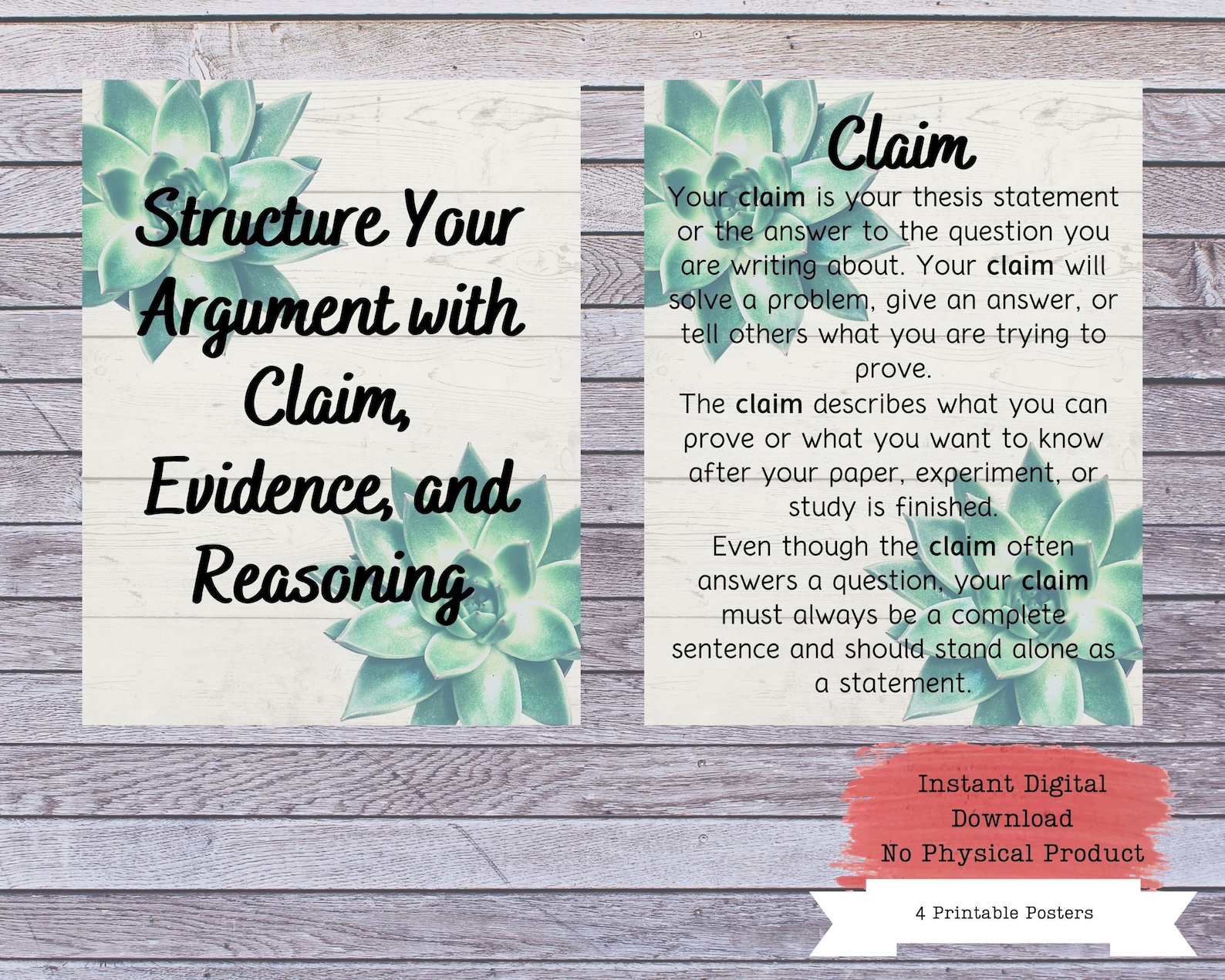 Claim Evidence Reasoning Classroom Posters, Essay Writing Posters ...