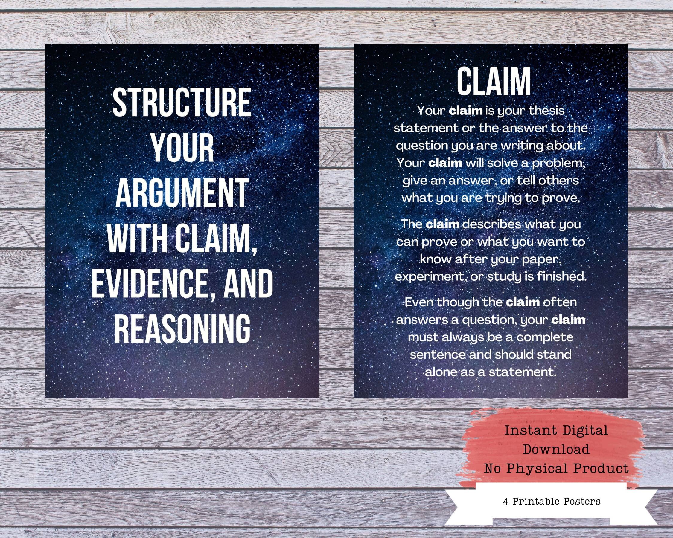 Claim Evidence Reasoning Classroom Posters, Essay Writing Posters ...