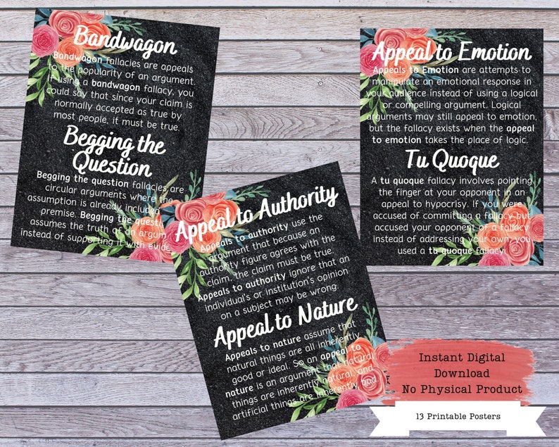 Logical Fallacies Printable Poster Set, Fallacies Posters, Debate Coach ...