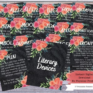 Printable Poster Set, Literary Posters, Literary Devices, Literature Poster, High School English, Literature Teacher, English Classroom