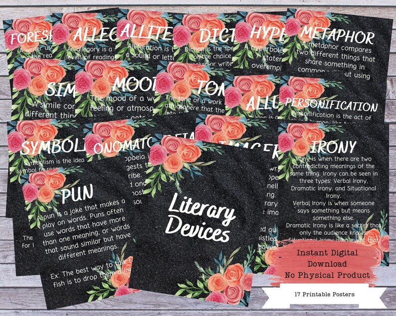 Printable Poster Set Literary Posters Literary Devices | Etsy