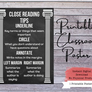 English Classroom Poster, English Teacher, Literature Poster, Reading Poster, Classroom Signs, Classroom Decor, Writing Poster