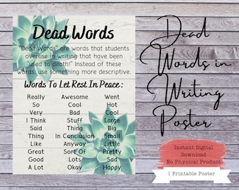Dead Words in Writing Poster, Essay Writing, Essay Editing, Writing Teacher, English Teacher, English Class Poster, Teacher Poster