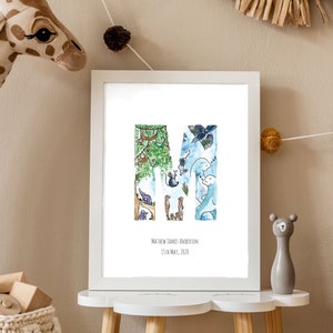 Impresión del alfabeto animal personalizada de la A a la Z, arte con nombre, regalo para bebé nuevo, inicial, personalizado, arte con letras, nombre.
