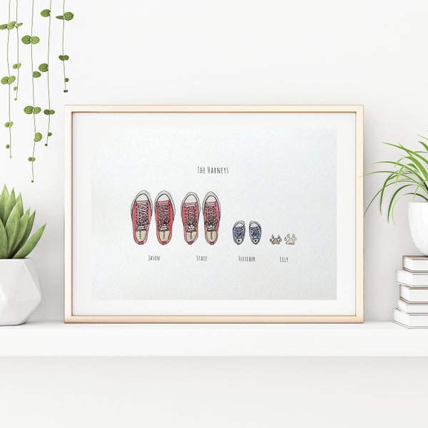 Custom family feet painting (hand-painted), shoes, footprint, personalised, new home gift, new baby gift