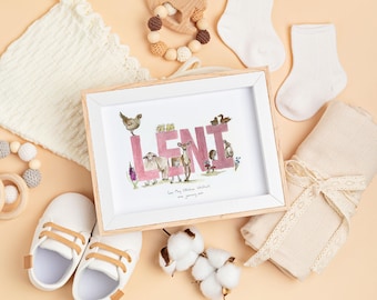 Personalised name print created as an original, name art, new baby gift, initial, custom, letter art, first name.