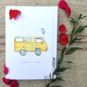 Carte Hippie Birthday A6, camping-car, vw, van hippie.