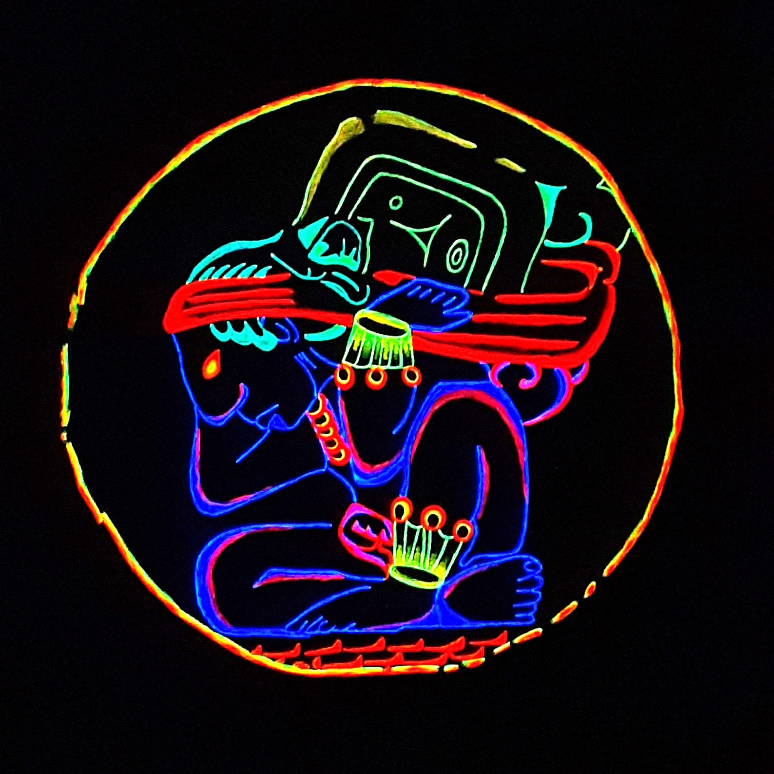 Mayan Calendar Painting UV Backdrop Psychedelic Art Etsy