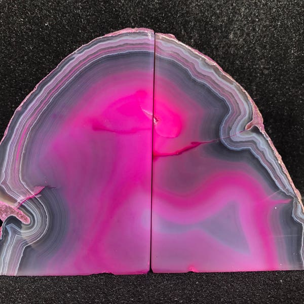 Pink Agate Crystal Druzy Geode Bookends