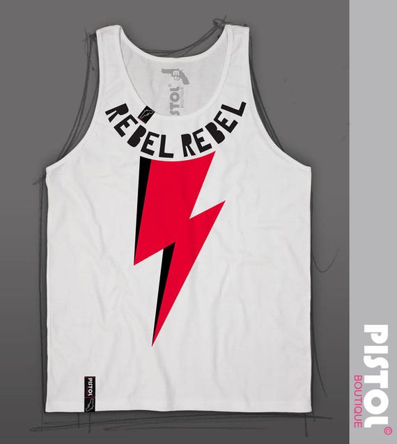 Pistol Boutique mens Black REBEL REBEL David Bowie lightning Singlet Vest Tank