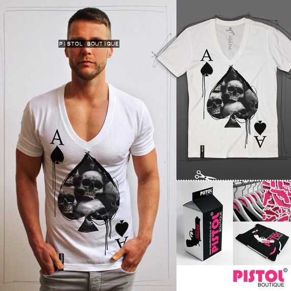Vest Pistol Boutique mens White Ace Of Spades Skull card fashion Singlet