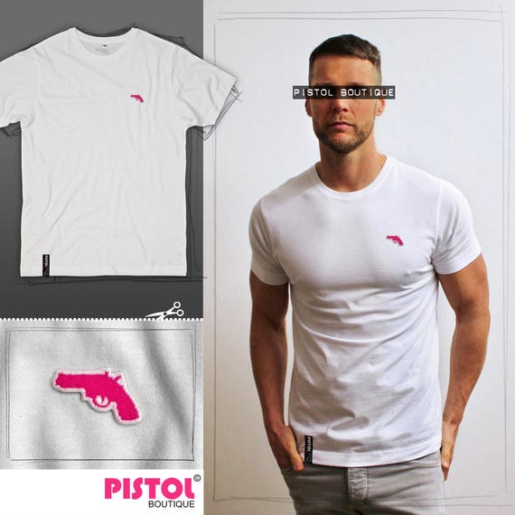 Pistol Boutique Men's Black Heather & Charcoal tip polo chest logo badge T-shirt