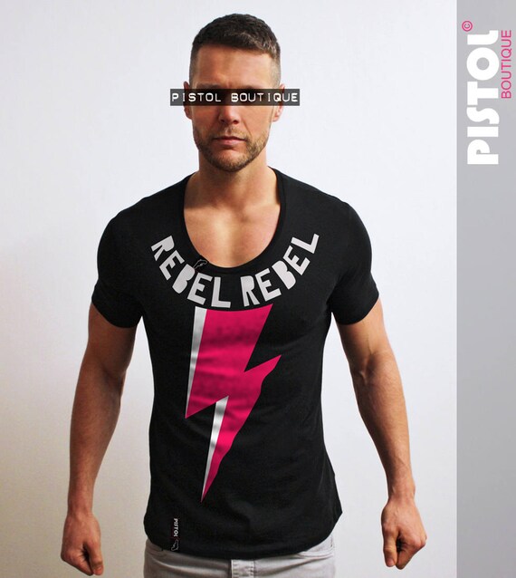 Pistol Boutique mens Black REBEL REBEL David Bowie lightning Singlet Vest Tank