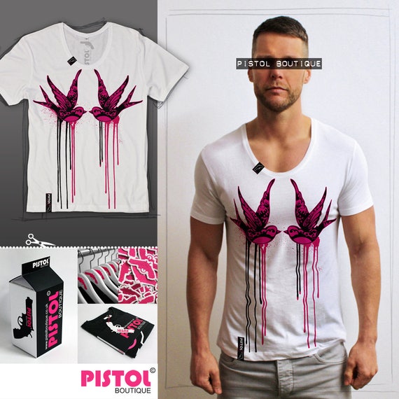 Mode oiseaux » de pistolet Boutique Mens « Tatouage Hirondelle oiseaux » Mode blanc Scoop cou Tshirt e3d234 Mode oiseaux » de pistolet Boutique Mens « Tatouage Hirondelle oiseaux » Mode blanc Scoop cou Tshirt e3d234