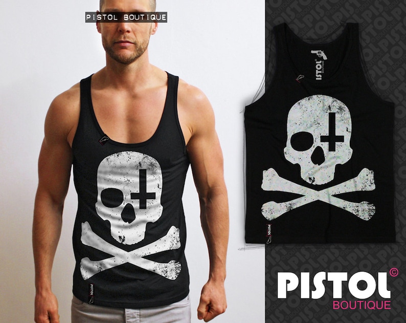 Vest Pistol Boutique mens White Ace Of Spades Skull card fashion Singlet