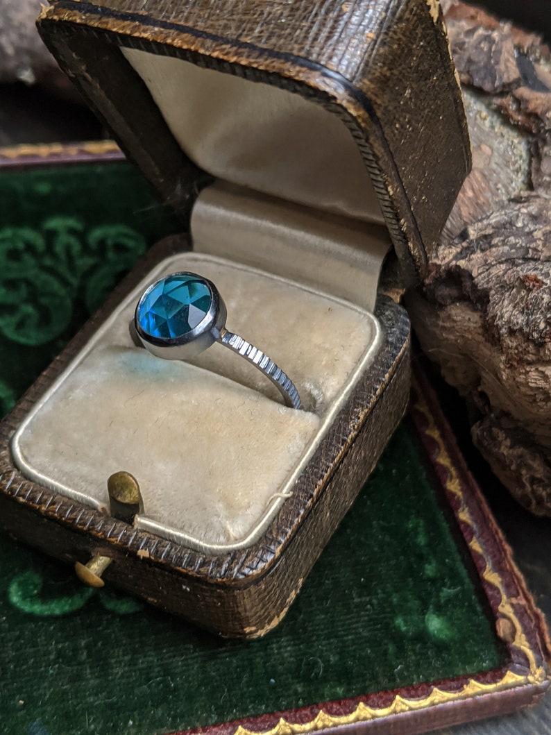 Bright Blue Round Roes Cut Quartz Textured Sterling Silver Ring