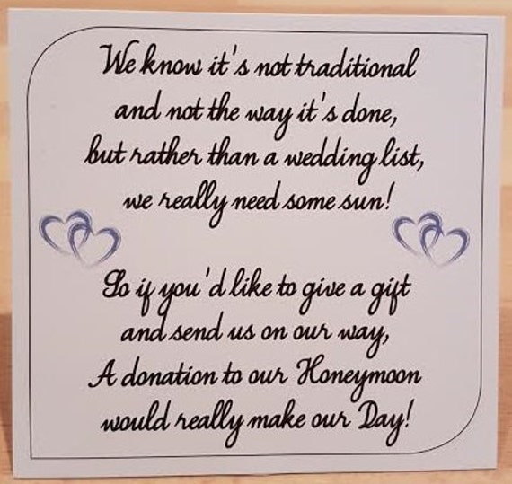 Money Request Poem Honeymoon Navy Double Heart Square On Etsy