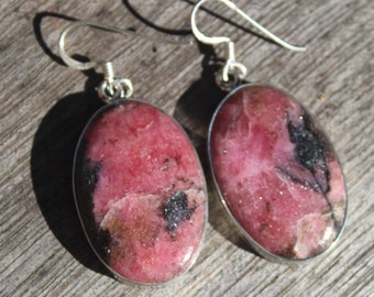 Australian Silver Rhodonite Earrings, Australian handmade crsytal healing jewelry, gemstone earrings jewelry, natural crystal jewellery