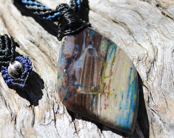 CollaWood Petrify Wood Necklace,Colla wood,opal wood,Chrysocolla,Malachite Pendant,Petrified Wood Pendant, Macrame Necklace