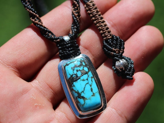 Turquoise Silver Pendant Talisman Elven Turquoise Necklace