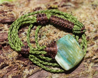 Australian Chrysoprase Pendant Necklace, Australian made thin macrame cord, Natural Green Healing stone Jewelry