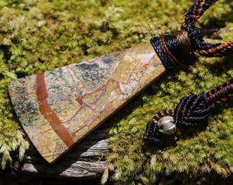 SnakeSkin RAINFOREST SERPENTINE Necklace, Serpentine Marbel Pendant, Australian Made Macrame Cord Healing Jewellery
