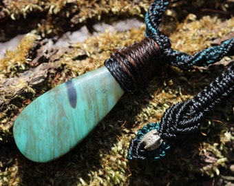 Opalized wood pendant necklace,green opal necklace,elven jewelry,petrified wood, australian made macrame cord,natural statement talisman