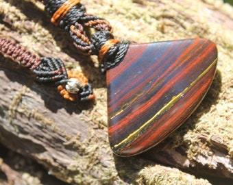 Australian Tiger Iron Pendant, Australian made macrame cord,Artisan cut and polished Tiger Eye,Earthy Tribal tigereye Necklace talisman