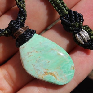 Australian Variscite  Necklace, Australian Stone Pendant,Aboriginal Art Talisman,Australian Made Healing Crystal Jewelry, Elven Macrame cord