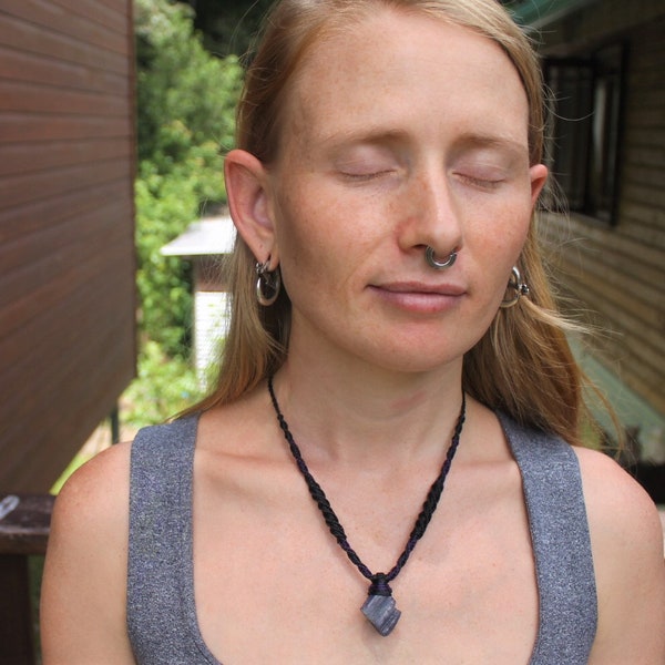 Tanzanite Necklace, Platypus Dreaming Tanzanite Pendant, Raw Crystal Elven Jewelry, Australian Made Macrame Cord Healing crystal Jewellery