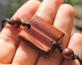 Australian red tiger's eye bracelet, Australian red tigereye ethically Australian made macrame cord, healing crystal talisman jewelry,