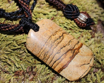 Picture Jasper Necklace, Brown Stone Jasper Pendant , Australian Seller Healing Crystal Pendant, Australian Made Macrame cord, Elven Jewelry