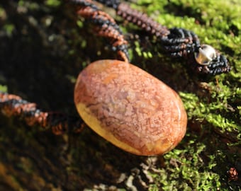 Pink Moss Agate necklace,  Moss Agate Pendant, Australian made Macrame Cord Healing Crystal Jewelry, september birthstone