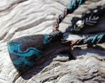 Transparent Double-sided Opalized wood Blue Opal Necklace,Green Elven Petrify wood,OPAL Pendant,Petrified Wood