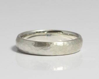 4mm Beaten Silver Wedding Ring, Court Profile