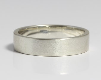 6mm Flat Frosted Textured Silver Wedding Ring